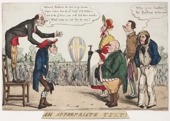 ¡Un texto apropiado!, boceto satírico de globos, c 1842