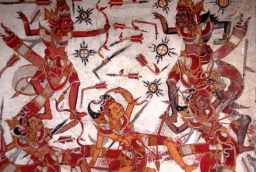 Pintura en el techo en el Palacio Real; Batalla de los Dioses; Kerta Gosa; palacio Taman Gili; Klungkung; Semarapura; Bali; Indonesia; Sudeste Asiático; Asia