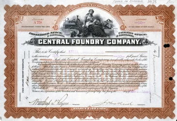 Certificado de acciones de la Fundición Central, Brasil