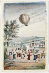 Primera ascensión de un Montgolfier en Annonay, Francia, 5 de junio de 1783
