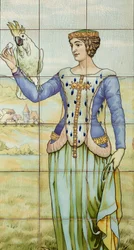 Vista interior, panel de azulejos, pintor Furcy Ernest Tondeur, ejecutor Boch Frères La Louvière