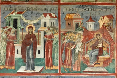 Monasterio (manastirea Sucevita). La iglesia. Exterior. La pared sur. Pintura mural