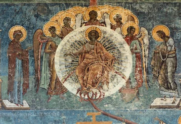 Monasterio (manastirea Voronet). La iglesia. Exterior. Pinturas murales. Lado oeste. (detalle)