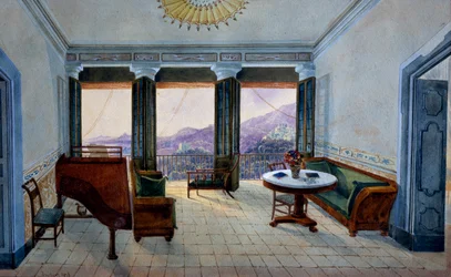 Sala de música con vista al lago