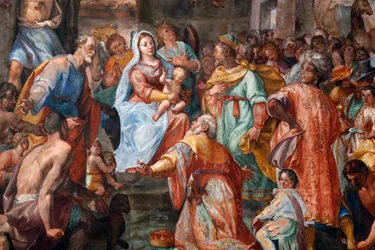 Escena de la Natividad. Fresco. Iglesia de San Donato. Génova. Italia.
