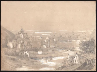 Panorama de la ciudad de Fecamp, Normandía. 1841 (dibujo)