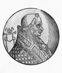 Retrato de Bonifacio II (fallecido en 532), 55º Papa de la Iglesia Católica desde 530, grabado