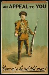 Póster de reclutamiento "Un llamado a ti", ¡Danos una mano viejo! 1915