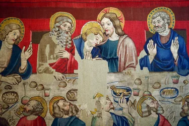 Museo de San Marcos. Tapiz de lana con episodios de la Pasión de Cristo. La última cena.