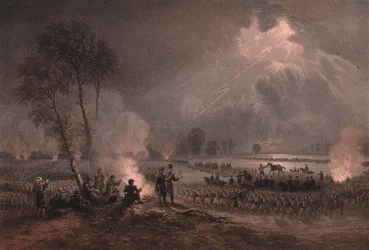 Segundo Cuerpo del Ejército Francés del General Mac-Mahon cruza el Ticino en Turbigo, Lombardía
