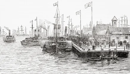 El muelle de desembarco del príncipe, Liverpool Dock, Liverpool, Inglaterra
