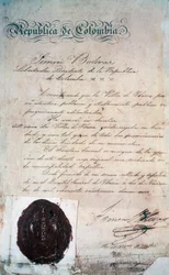 El acto por el cual Simón Bolívar declaró la ciudad de San Miguel de Ibarra, capital de la provincia circundante, en ese momento parte de la Gran Colombia (hoy Ecuador), 2 de noviembre