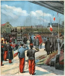 El cuerpo del explorador francés Pierre Savorgnan de Brazza repatriado de Dakar (Senegal) a París (ilustración)