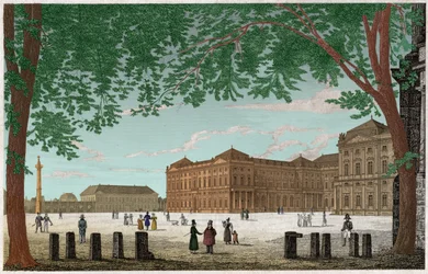 La residencia de Wurzburgo, castillo de los Príncipes Obispos en Baviera. ca. 1850 (grabado)