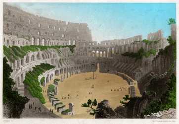 Las ruinas del Coliseo en Roma. ca. 1840