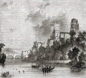 Vista de Durham y la Catedral, vista desde el río Wear, Durham, Inglaterra