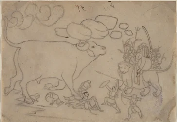 Durga confronta al demonio búfalo Mahisha: Escena del Devi Mahatmya, ca. 1780