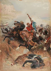 Los tenientes Melville y Coghill salvando los colores, Guerra Zulú de 1879, 1881