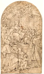 La Virgen y el Niño entronizados, flanqueados por ángeles y los Santos Carlos Borromeo e Ignacio de Loyola