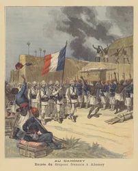 Entrada de la bandera francesa en Abomey, Dahomey
