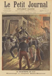 Soldados rescatando pacientes de un incendio en el Hospital Saint-Sauveur, Lille