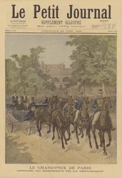 El presidente de Francia llegando para ver el Gran Premio de París de carreras de caballos