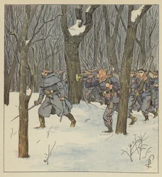 Carga a la bayoneta, en el bosque, de los móviles de la Sarthe