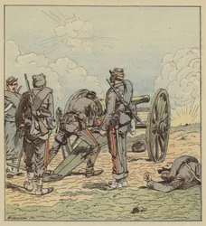 El teniente Coffinières de Nordeck apunta él mismo sus piezas