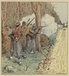 Los zuavos pontificios se retiran por el bosque de Orleans, manteniendo a raya a los bávaros