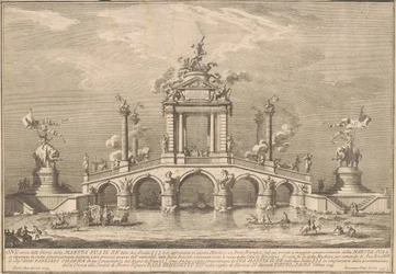 La Prima Macchina para la Chinea de 1755: Un puente triunfal con antigüedades de Herculano