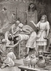 Embalsamando un cuerpo en el antiguo Egipto, de la Historia de las Naciones de Hutchinson, pub.1915
