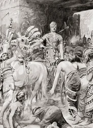 Psamtik I de Egipto entrando en la ciudad de Azotus o Ashdod, de la Historia de las Naciones de Hutchinson, pub.1915