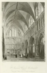 Iglesia de St Saviours, Southwark, 1850, antiguamente St Mary Overyes, mirando hacia el sureste