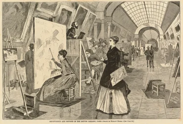 Estudiantes de arte y copistas en la Galería del Louvre, París