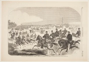 La caballería y artillería de la Unión persiguiendo a los rebeldes por la autopista de Yorktown