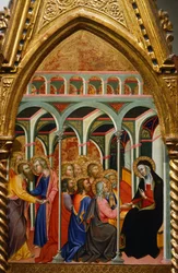 Retablo con escenas de la Virgen: Despedida de María a los apóstoles