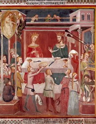 Cómo el Demonio pidió a Dios probar a Job en el momento de su prosperidad. Fresco de Bartolo di Fredi (o Manfredi De Battilori) (1330-1410) Colegiata de San Gimignano, Italia