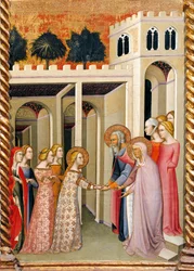 Virgen María con San Joaquín y Santa Ana, (detalle) del retablo que muestra historias de la Virgen por Bartolo di Fredi (1330-1410)