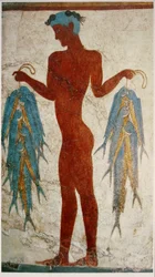 Fresco de un pescador con Coryphaena hippurus