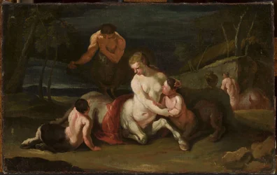 Retrato de familia de centauros en un paisaje
