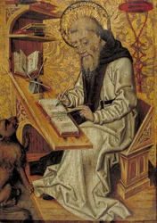 San Jerónimo escribiendo en su celda de estudio