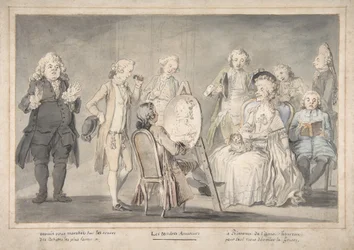 Dibujo satírico: Artista pintando el retrato de una anciana, 1729-1804