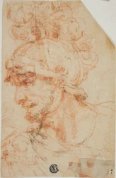 Busto de guerrero con casco de perfil