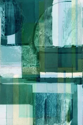 Abstracto en tonos verdes y azules superpuestos