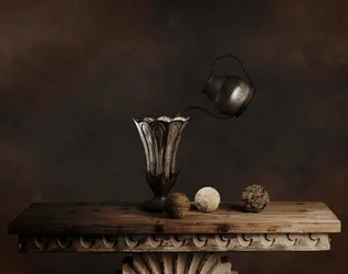 Naturaleza muerta con regadera flotante