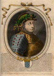 Dinastía Carolingia: Retrato de Carlos III el Gordo (839-888) Rey de los Francos - Carlos III el Gordo - grabado de 