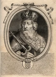Carlomagno (Carlos I llamado el Grande, Carolus Magnus, 742-814), Rey de los Francos - Carlomagno (Carolus Magnus, Carlos el Grande) (747-814) Rey de los Francos y Emperador Cristiano de Occidente - grabado de 