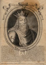 Clodion llamado "Le Chevelu" (428-448), ancestro de los Merovingios, jefe de los Francos Salians - Clodion El Peludo (c.428-47) Rey de una Tribu de los Francos Salians - grabado de 