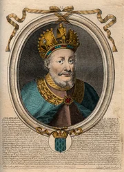 Retrato de Carlos II el Calvo (823-877), Rey de Francia - grabado de 