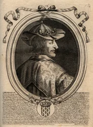 Retrato de Chilperico II (c. 670 - 721), rey de Neustria - Chilperico II rey de los francos - grabado de 